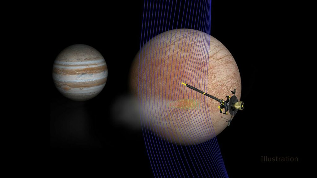 Апарат Galileo поблизу супутника Юпітера Європи, художня ілюстрація
