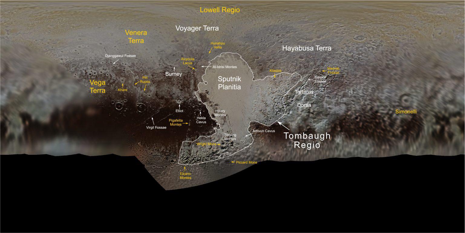 МАС утвердил новые названия для деталей рельефа Плутона