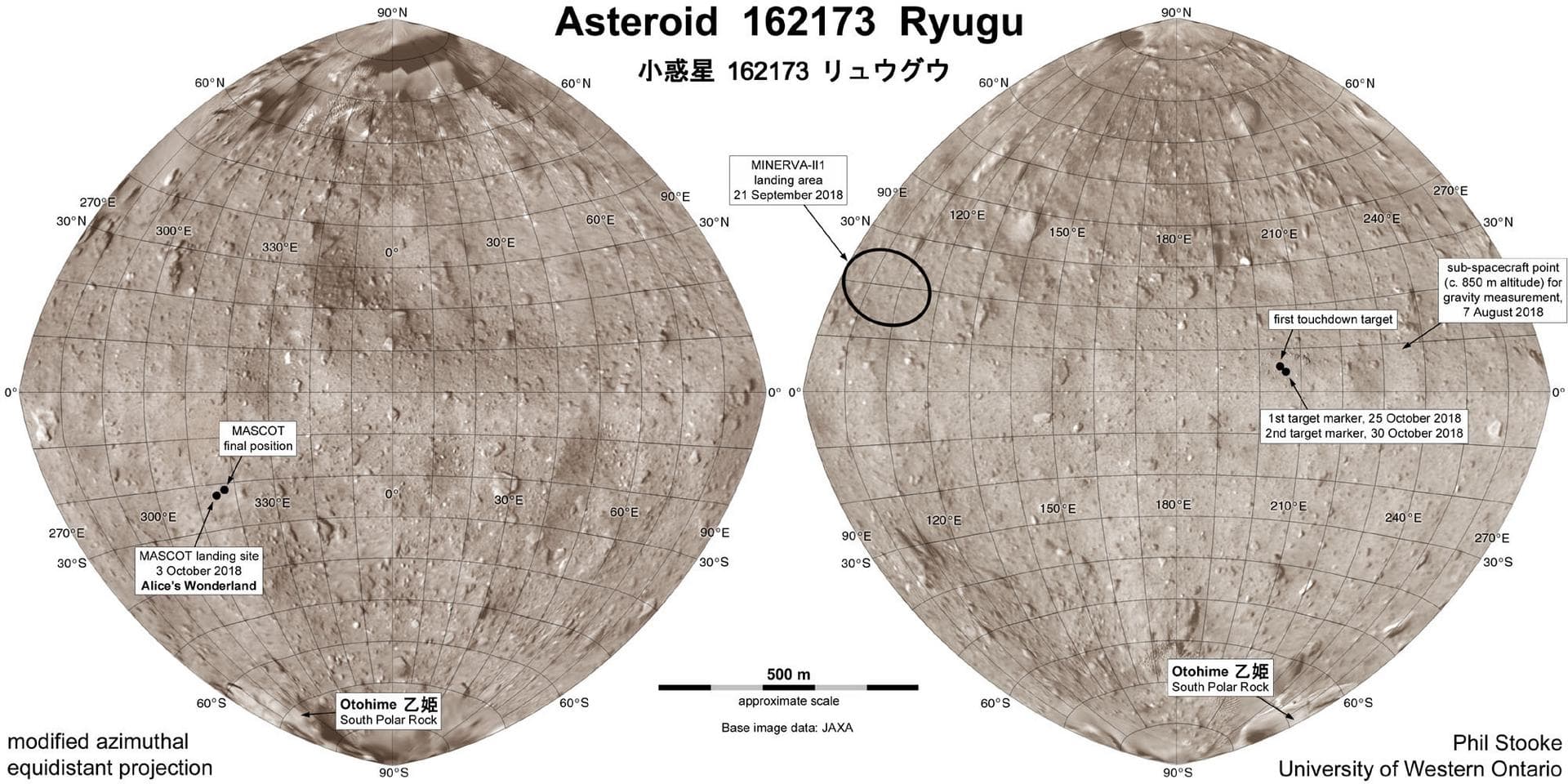 Карта астероида Рюгу. Источник: JAXA