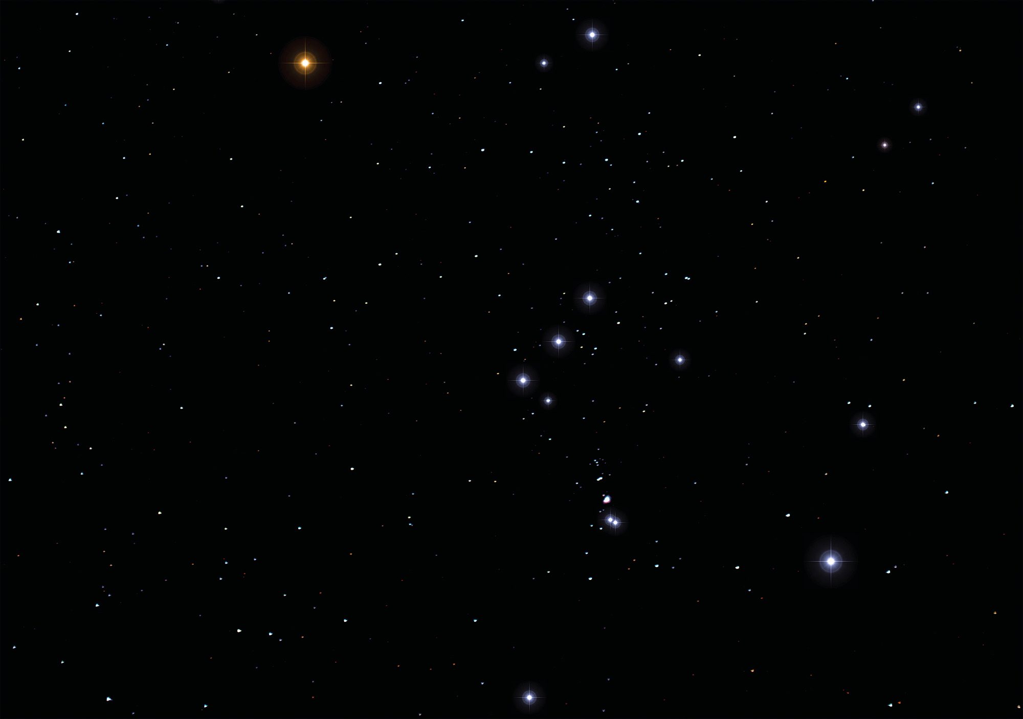 Вид на созвездие Ориона, на котором видны три звезды, образующие его знаменитый пояс