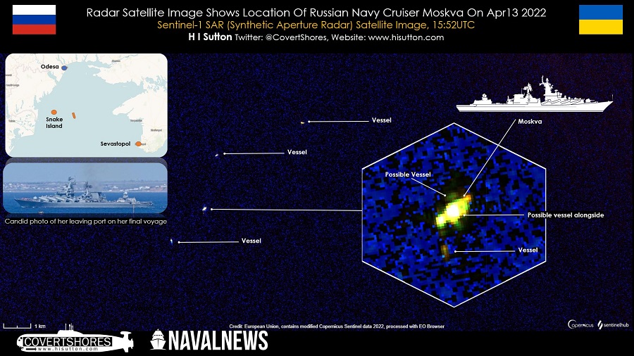 Радарное изображение ракетного крейсера «Москва»