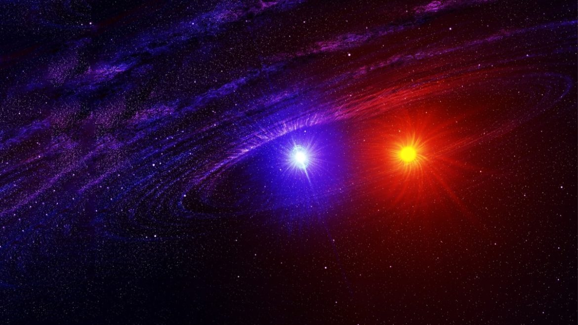 Впечатление художника о двойной звездной системе, похожей на пару звезд в центре новой тройной системы