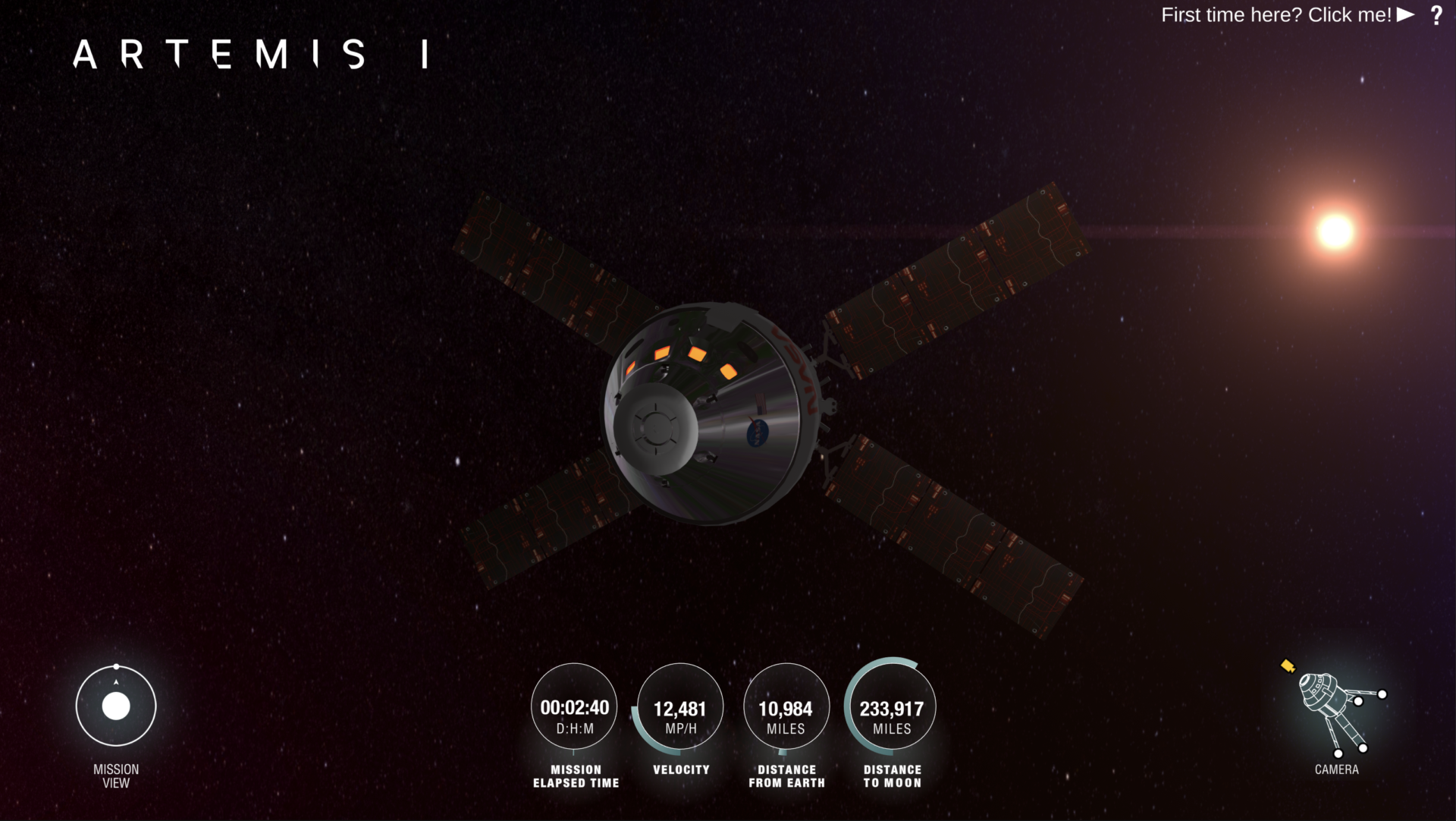 Веб-сайт Artemis Real-time Orbit (AROW) для відстежування місцезнаходження Orion онлайн