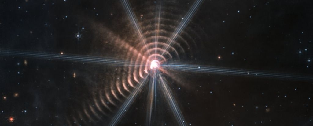 Система WR 140 окруженая кольцами, как ее видит James Webb