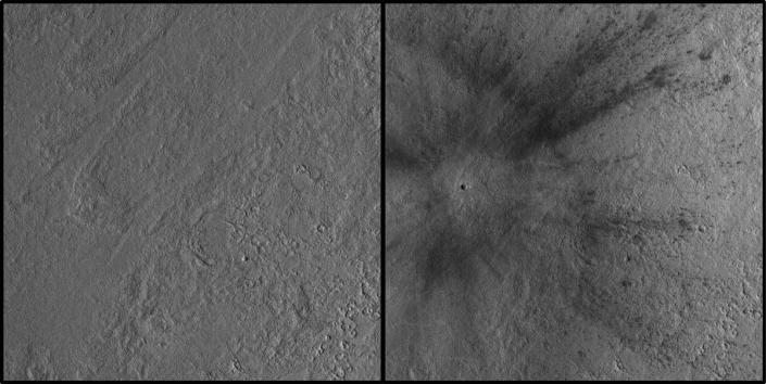 Сравнение расположения кратера на Марсе до и после