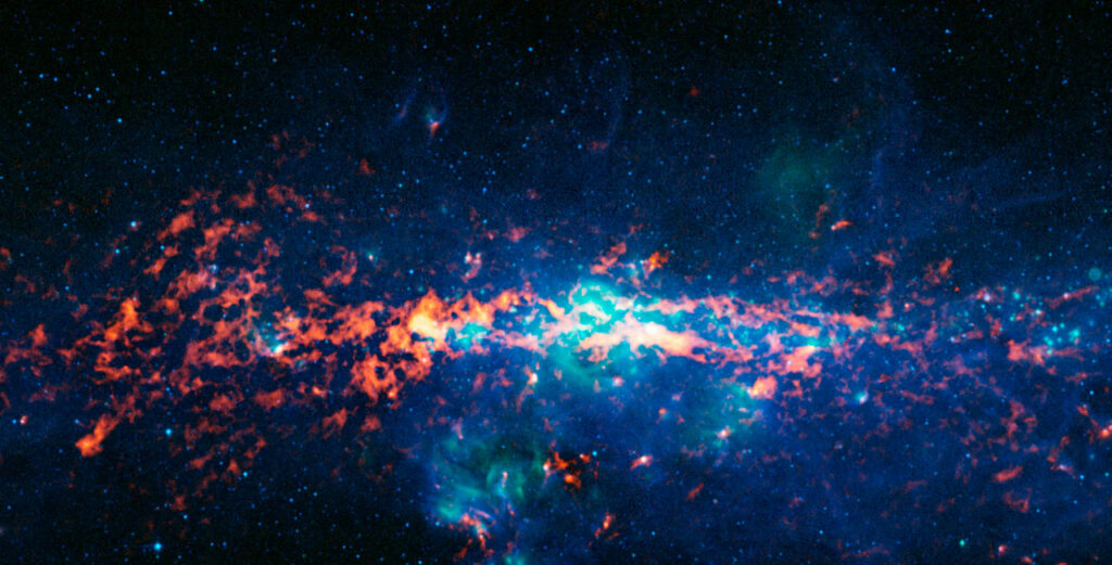 Кольорове композиційне зображення Центру Галактики та Стрільця B2, отримане за допомогою ATLASGAL