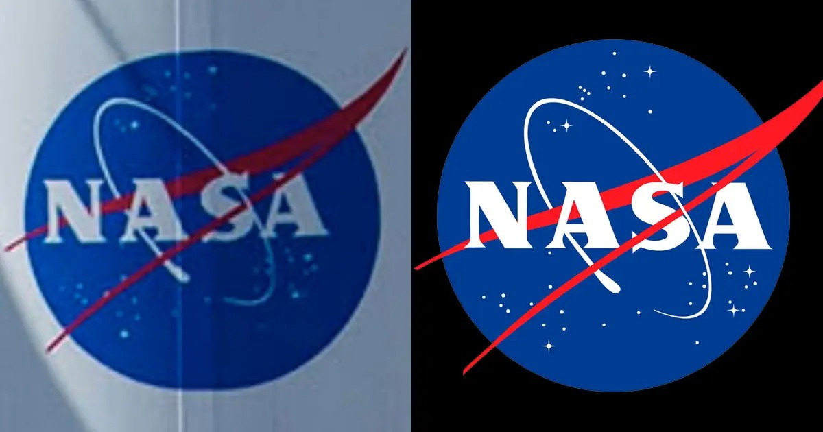 Порівняння логотипів NASA: фактичного на Falcon 9 Crew-5 (зліва) та офіційного (справа)