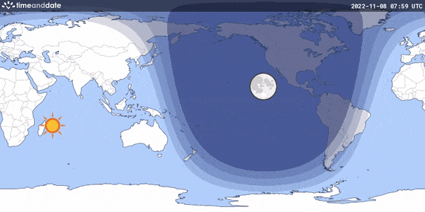 Анімація місячного затемнення 8 листопада 2022 року