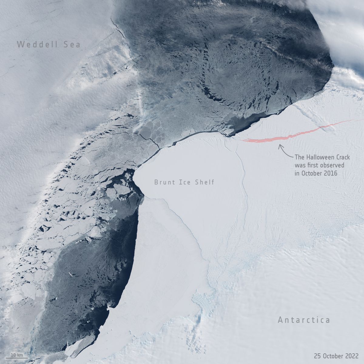 Satellites observe the “Halloween crack” in Antarctica