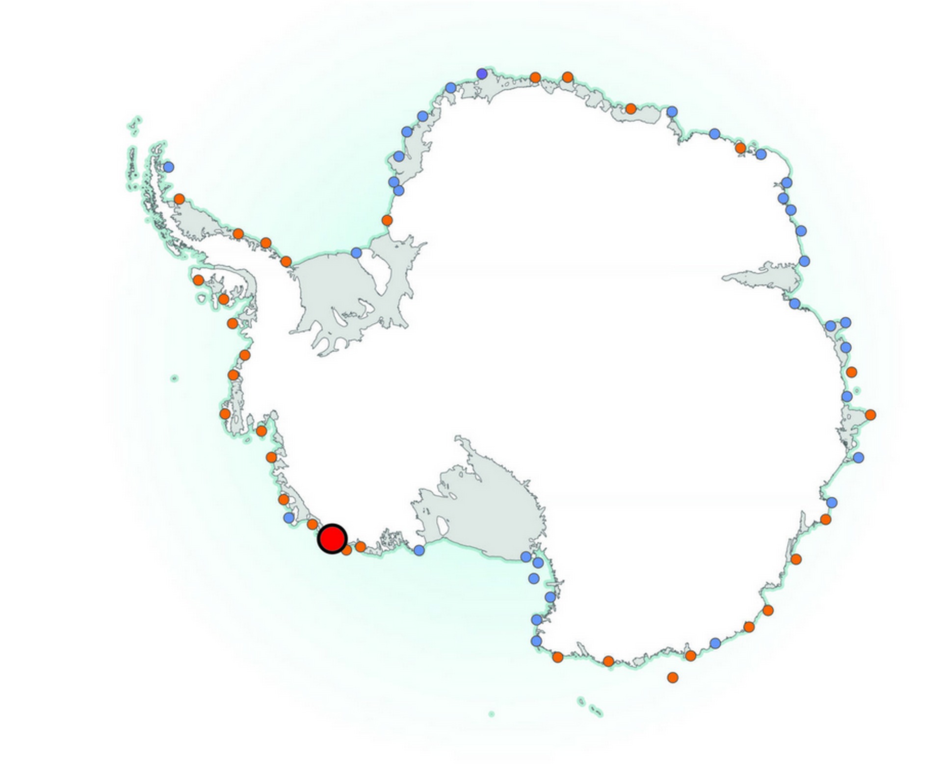 Местонахождение обнаруженной колонии на мысе Верлегер в Западной Антарктиде