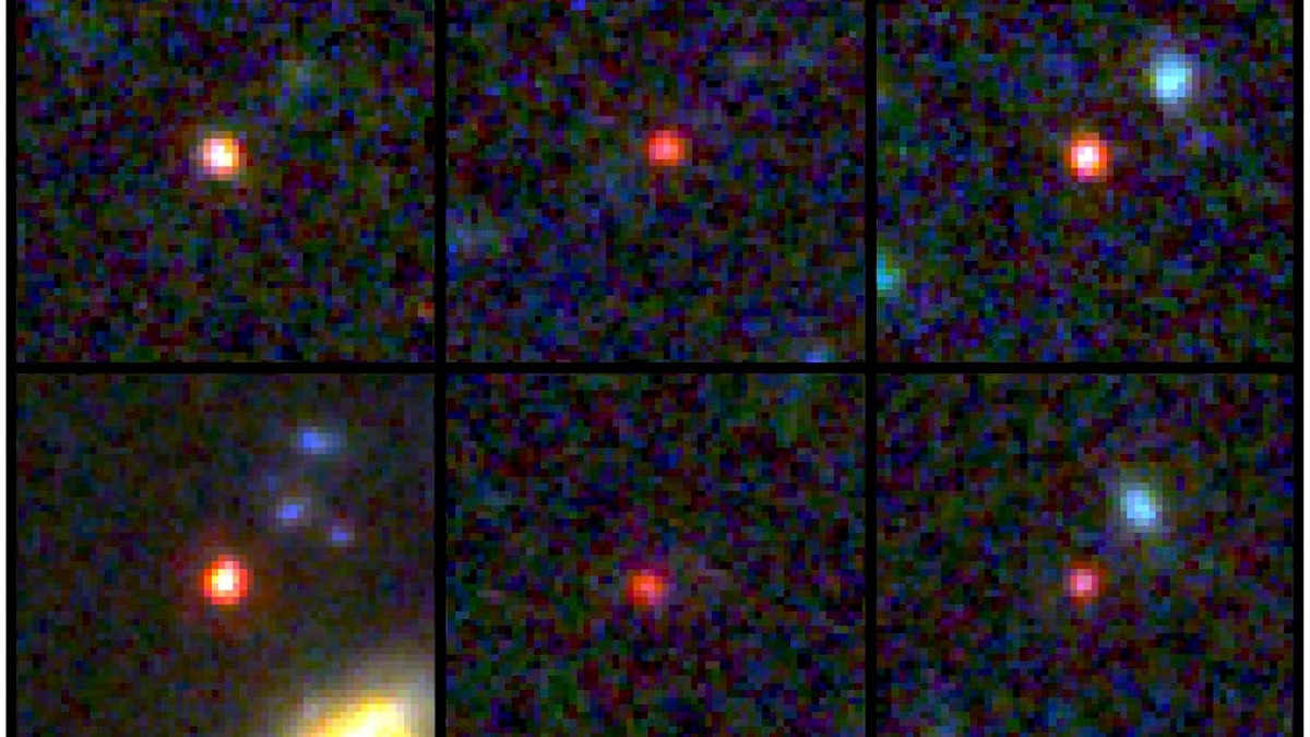Снимок шести потенциальных массивных галактик