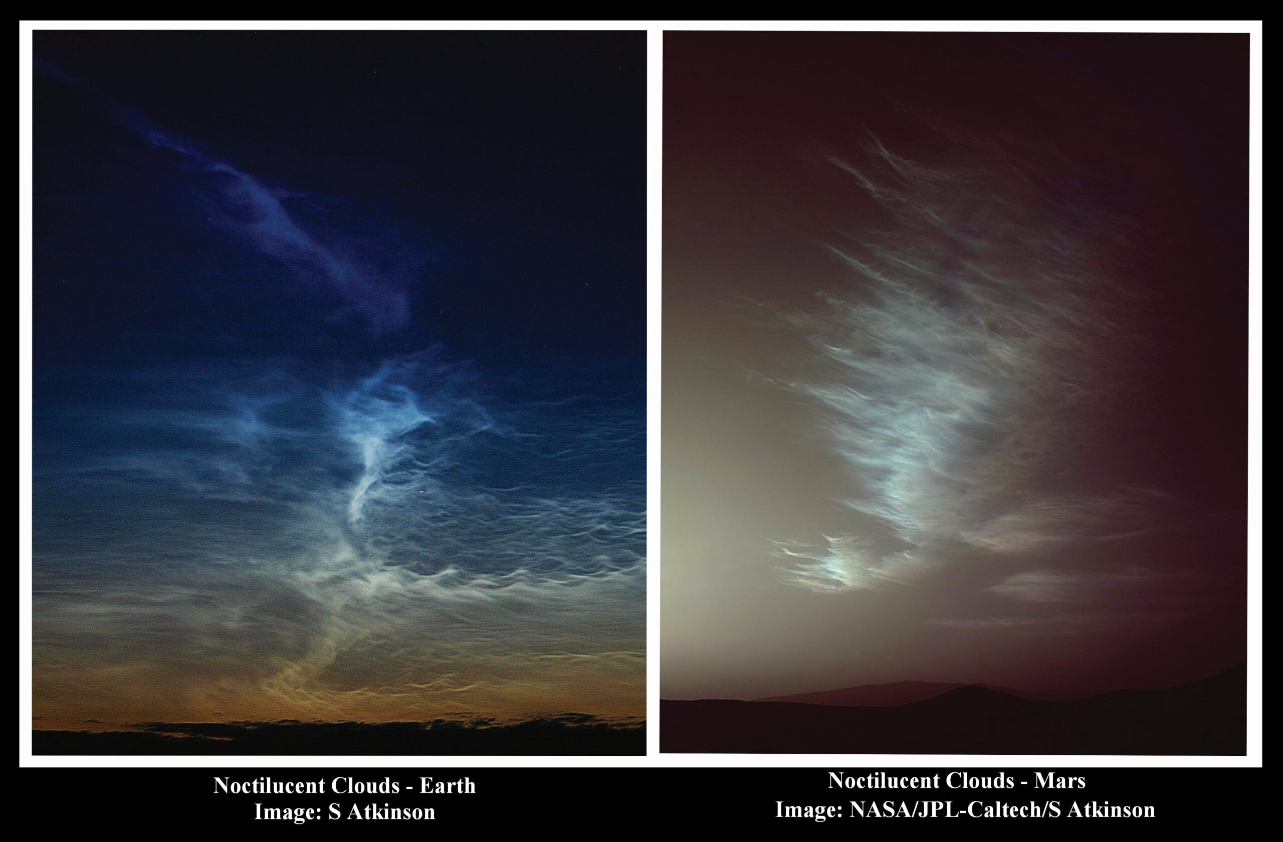 Сравнение серебристых облаков на Земле и Марсе