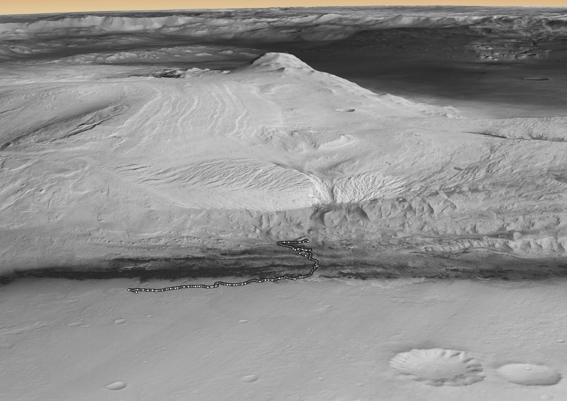 Кратер Гейл на Марсе и преодоленный путь марсохода Curiosity