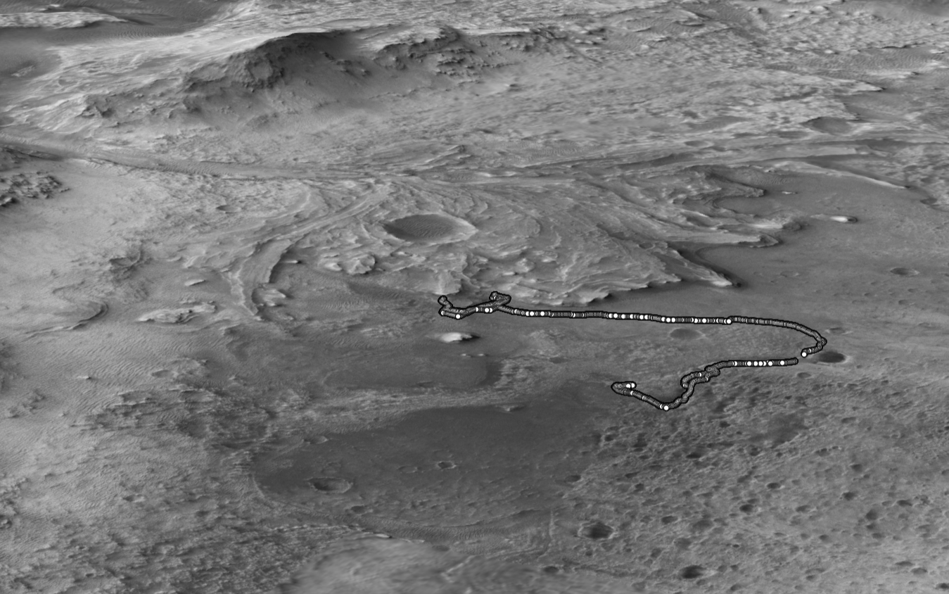 Кратер Єзеро на Марсі та подоланий шлях марсохода Perseverance