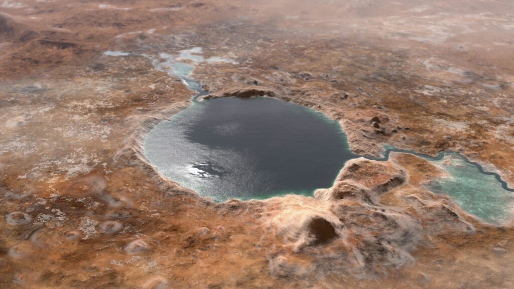 Озеро в кратере Езеро в представлении художника