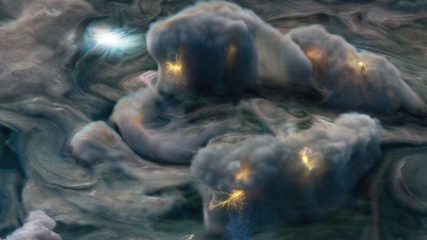 Блискавка в грозових хмарах Юпітера