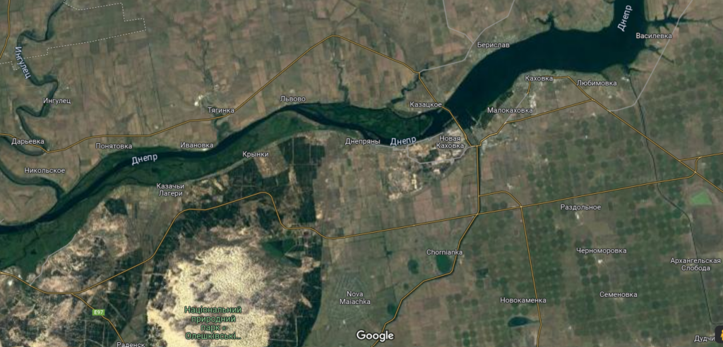 Район Каховської ГЕС на актуальних Google-картах