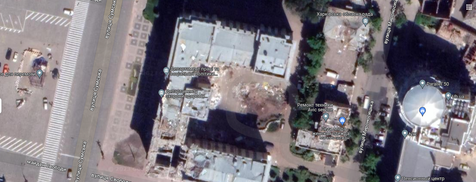 Google Maps shows the destruction of Kharkiv