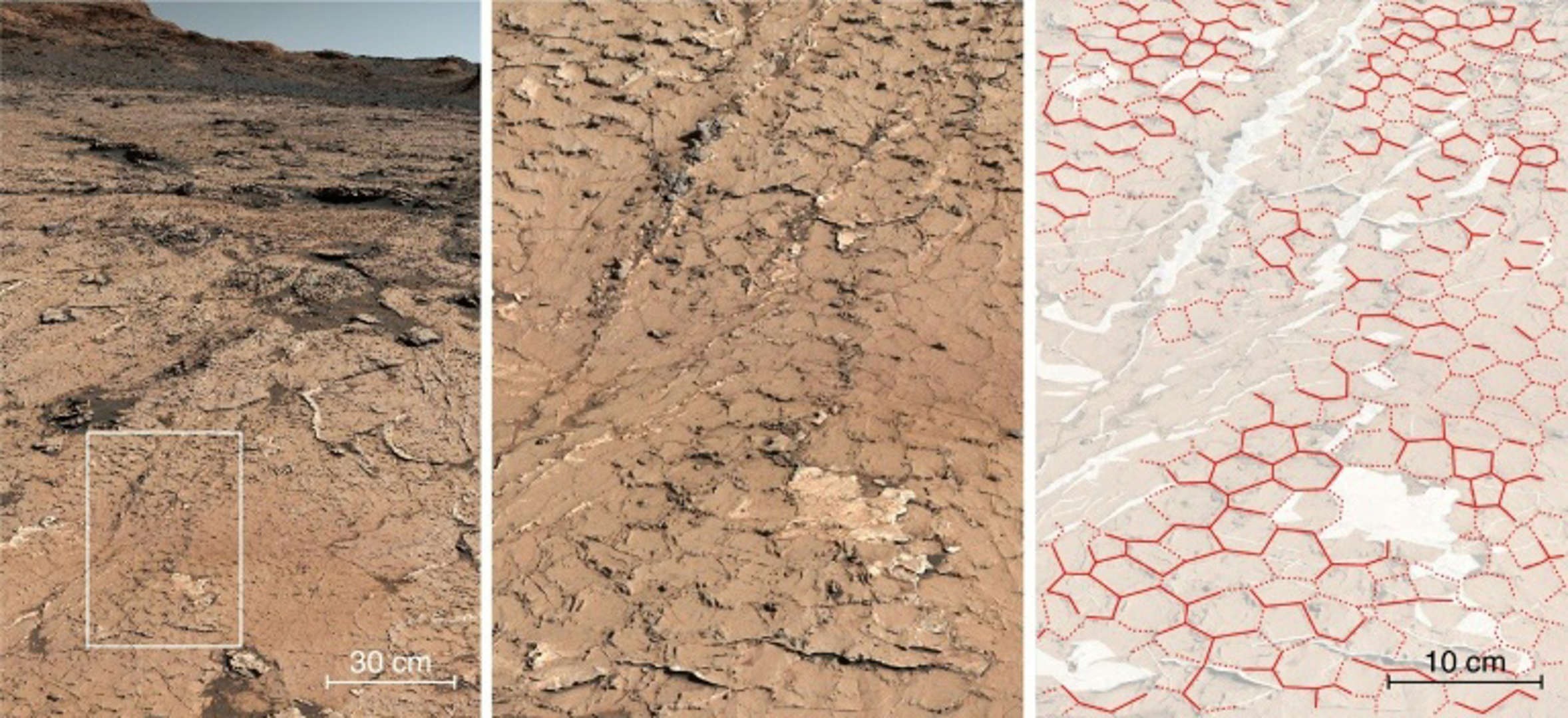 Візерунки в кратері Гейл інтерпретуються як доказ розтріскування бруду під час висихання