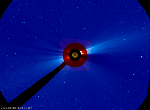 Корональний викид маси, який спостерігав SOHO 28 жовтня 2021 року. Анімація: SOHO (ESA & NASA)