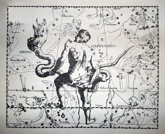 Змееносец в атласе Яна Гевелия (XVII век)