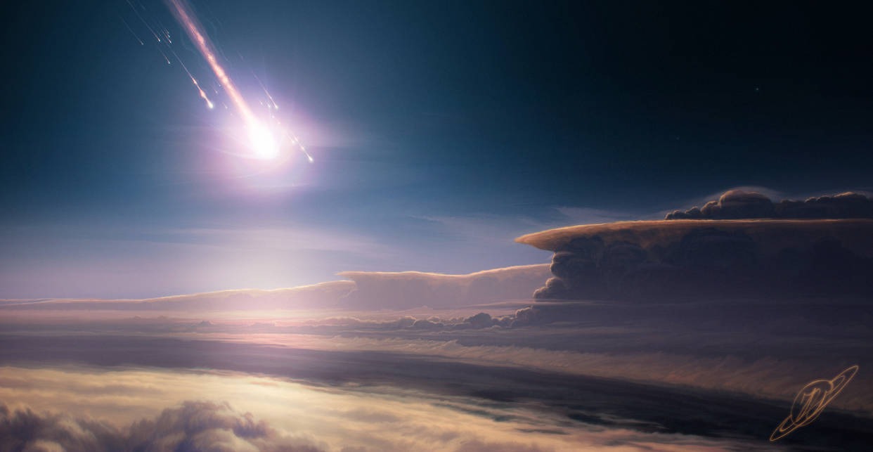 Впечатления художника от падения кометы на Юпитер во время вхождения в верхние слои атмосферы планеты