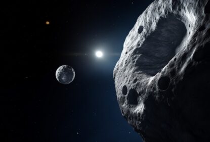 Художественное представление астероида Динкинеш с крошечным спутником