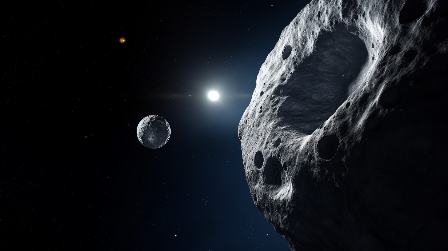 Художественное представление астероида Динкинеш с крошечным спутником