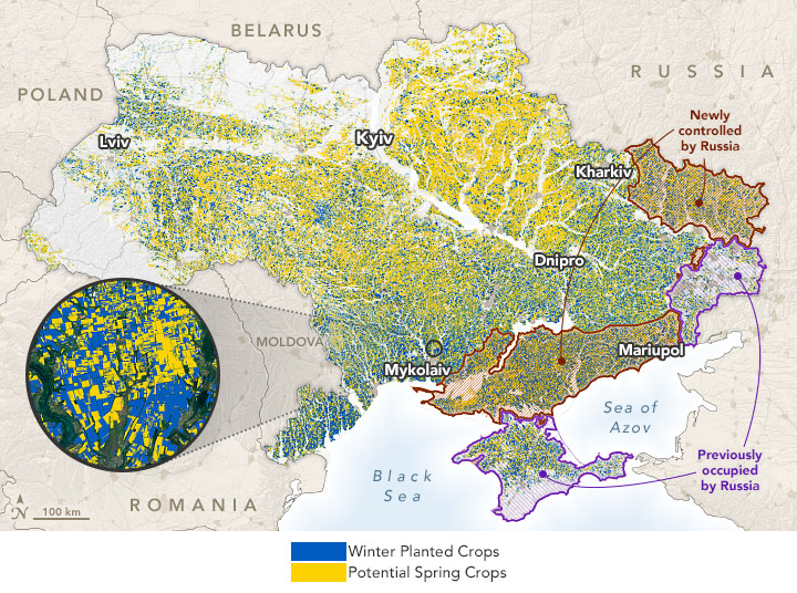 Спутниковая карта украинских полей от NASA