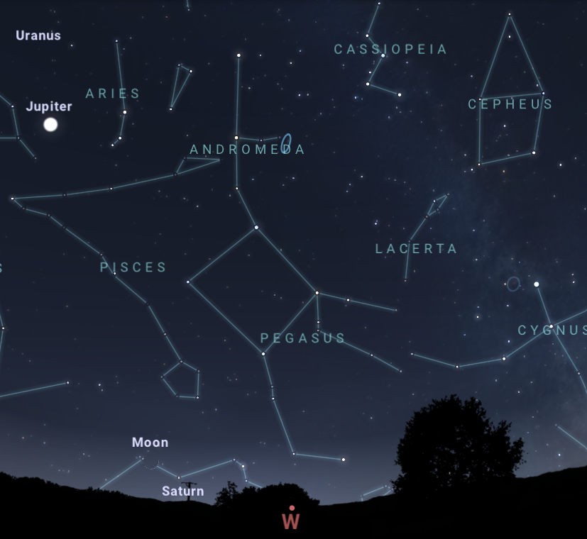 Пегас, Андромеда и Кассиопея на зимнем небе
