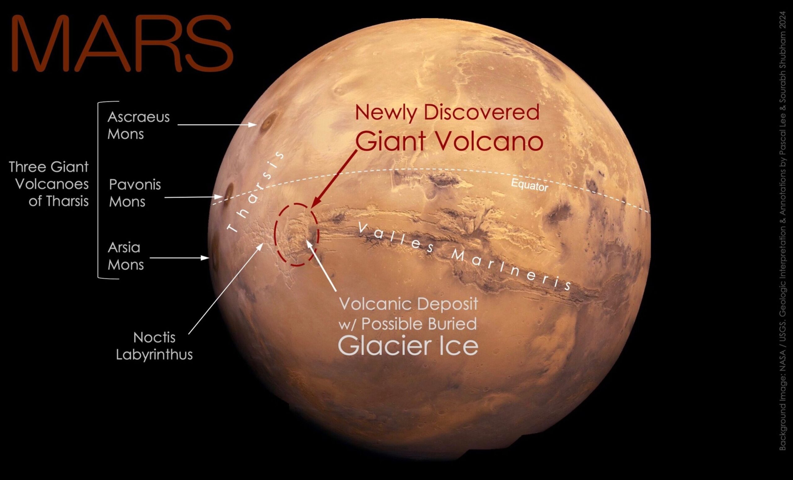 Недавно открытый гигантский вулкан на Марсе
