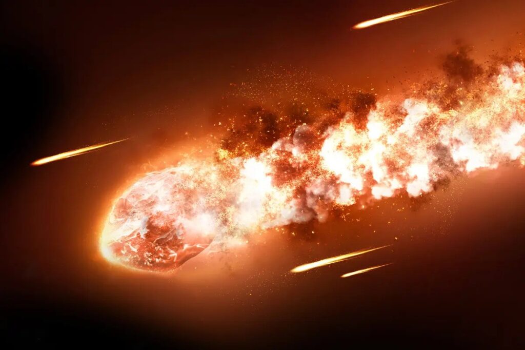 При полете сквозь атмосферу кинетическая энергия астероида превращается в механическую и тепловую