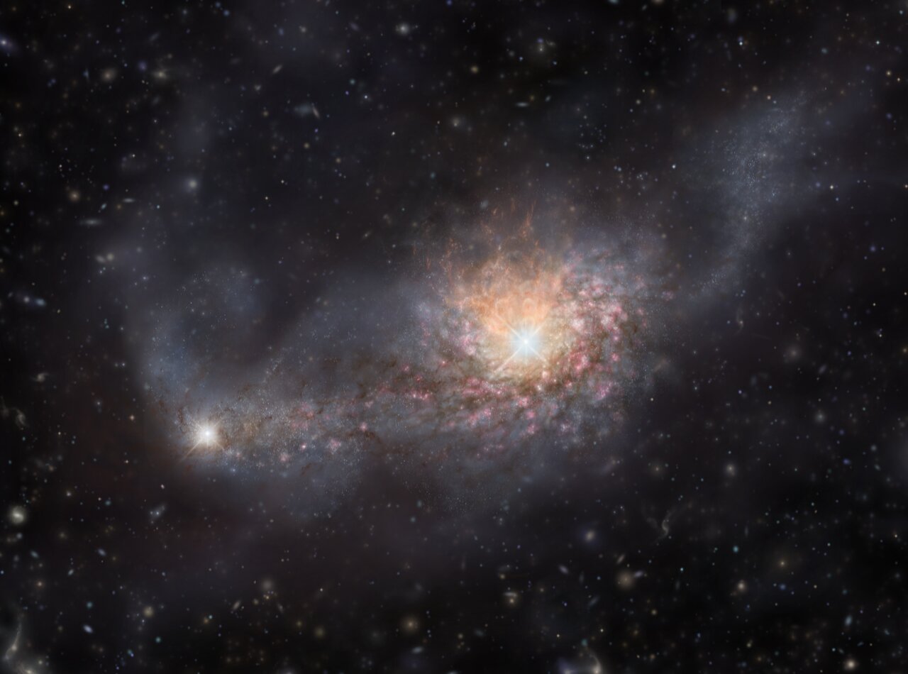 What a galaxy merger looked like 12.8 billion years ago