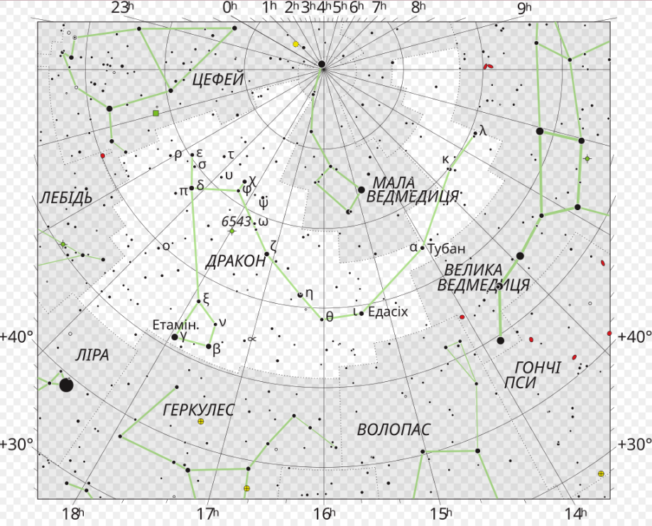 Зображення та розташування сузір'я Дракона