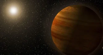 Ілюстрація екзопланети Gaia23bra b на тлі материнської зорі