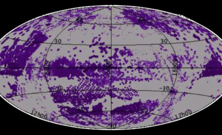 Карта розподілу об'єктів по небу за даними двадцятого випуску SDSS