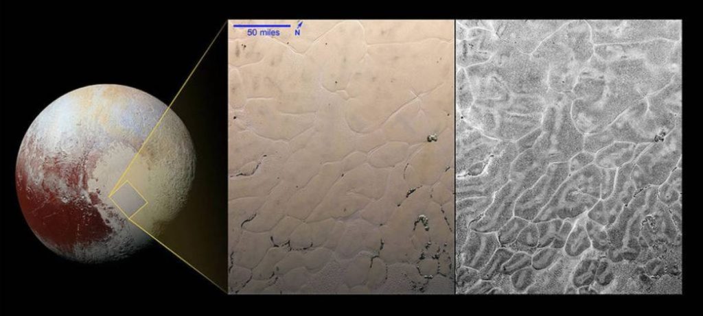 Азотні рівнини Плутона з полігональними структурами на знімку New Horizons