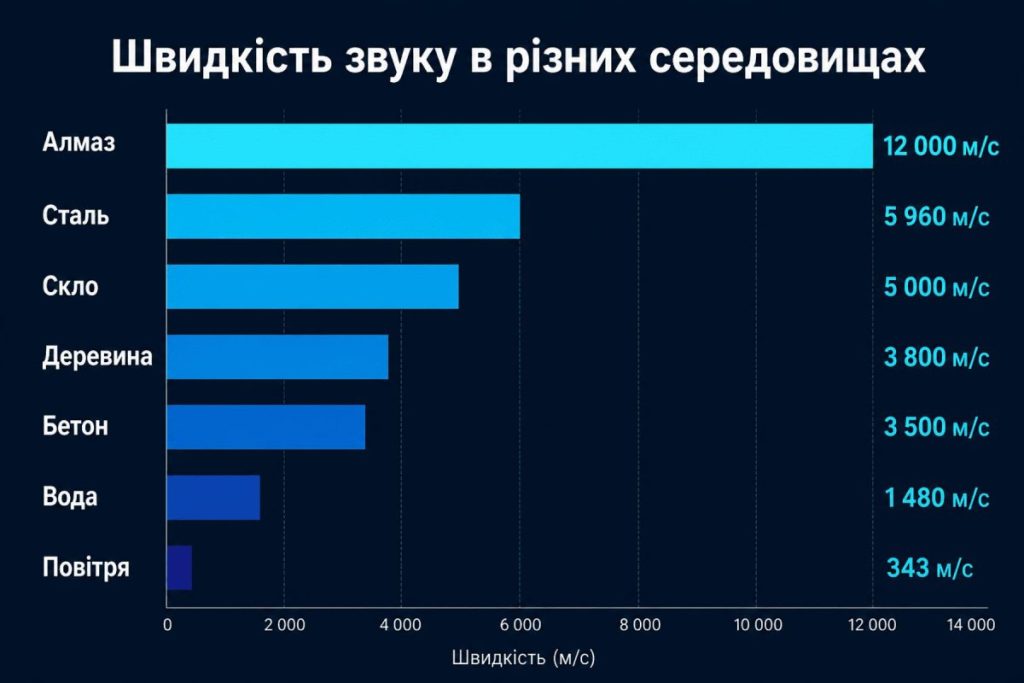 Інфографіка швидкості звуку в різних середовищах