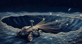 Художня ілюстрація роботизованого апарата зі штучним інтелектом у космосі