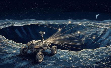 Художня ілюстрація роботизованого апарата зі штучним інтелектом у космосі