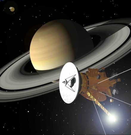 Художня ілюстрація апарата Cassini біля Сатурна